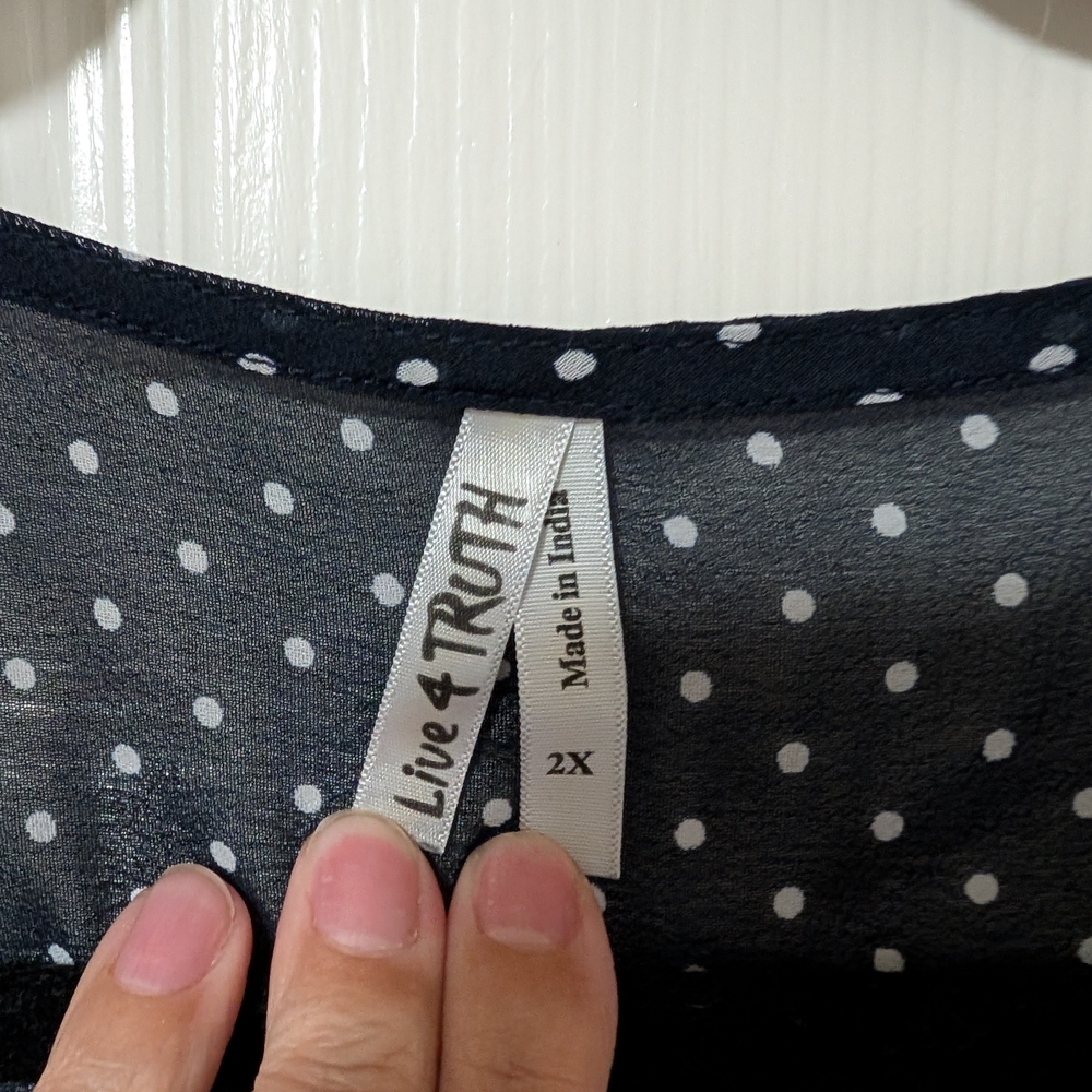 Polka Dot Navy Blouse - Picture 2 of 9